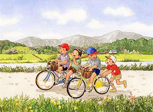 骑二八单车，一去出去玩的童年画面